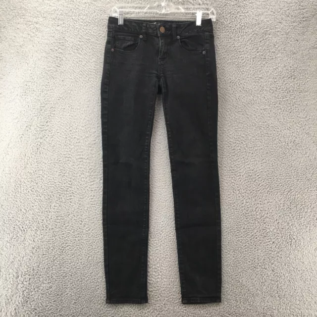 American Eagle Outfitters Super Stretch Skinny Jeans Womens 2 Black Denim Button