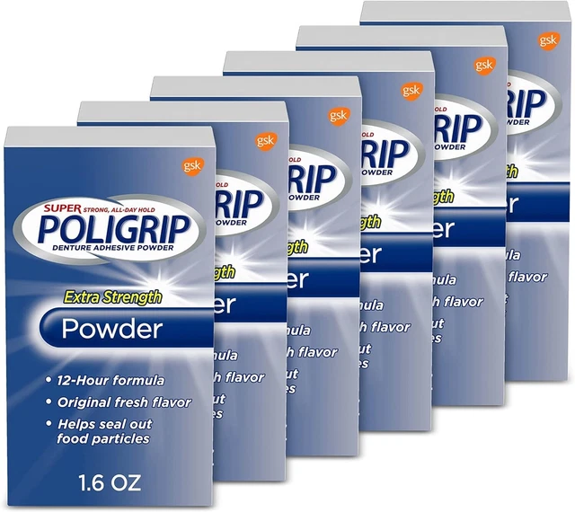 Super Poligrip Extra Strength Denture Adhesive Powder-1.6 Ounces-Pack of 6-Au