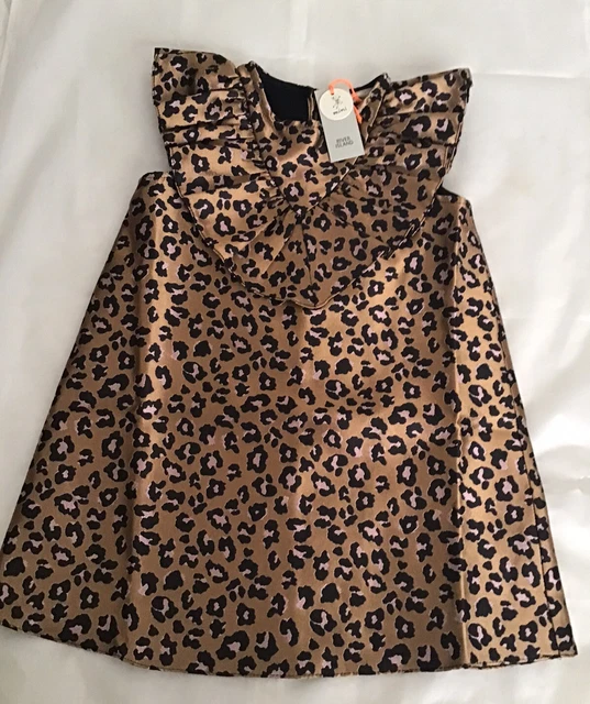 Abito con stampa leopardata rosa oro River Island mini bambina età 2-3 anni nuovo con etichette
