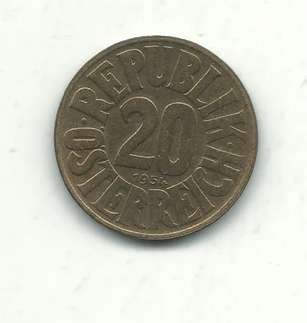 A High Grade Au 1954 Austria 20 Groschen Coin-Dec571