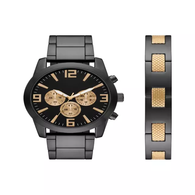 George Men's Two-Tone Black Gold Watch Set 2 Piece Watch & Bracelet Set