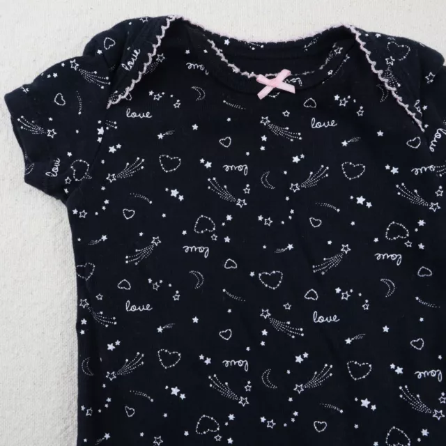 Baby Carters Black Bodysuit Size 3 Month Infant Heart Star Print Short Sleeve 3M