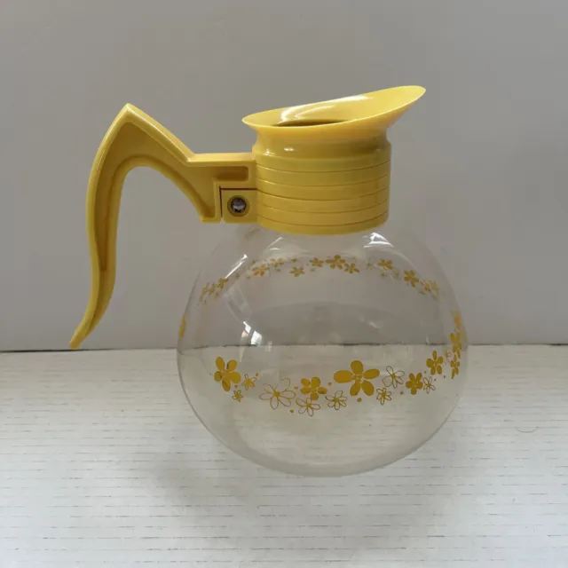 Vintage Yellow Handle Cory Coffee Pot Caraffe W/ Flowers Glass CBF MCM USA