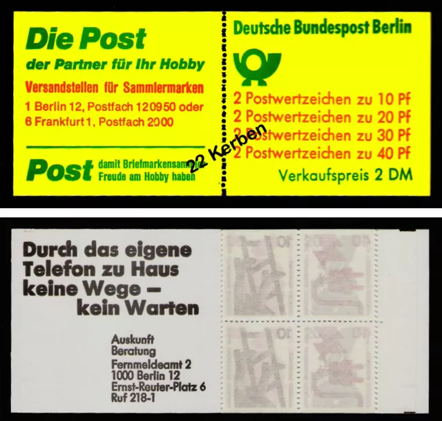 Berlin Markenheft „ Unfallverhütung “ MiNr. 9d II oZ ca 22 Kerben postfrisch