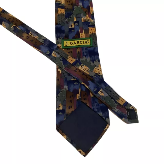 J. GARCIA Mens 100% Silk Classic Necktie Designer Geometric Blue/Multi-Color EUC 3