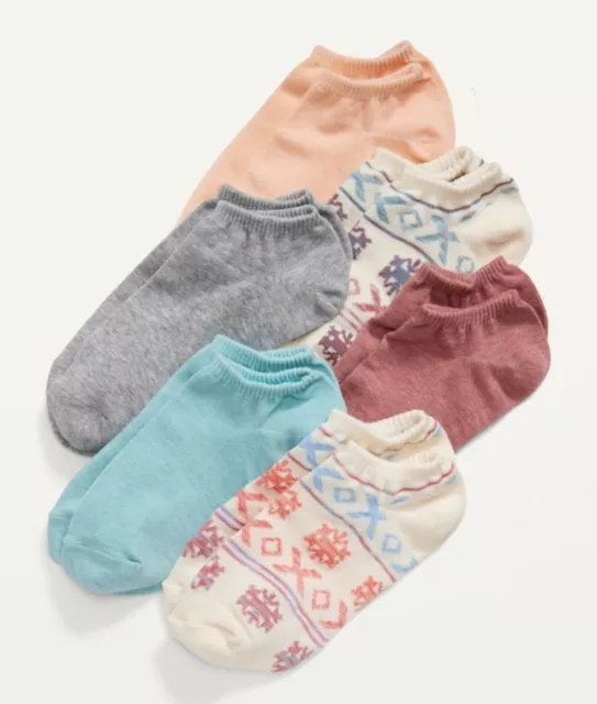 Old Navy Womens Ankle Socks ~ 6 Pack ~ Snowflake ~ NWT ~ Blue Gray Beige Orange