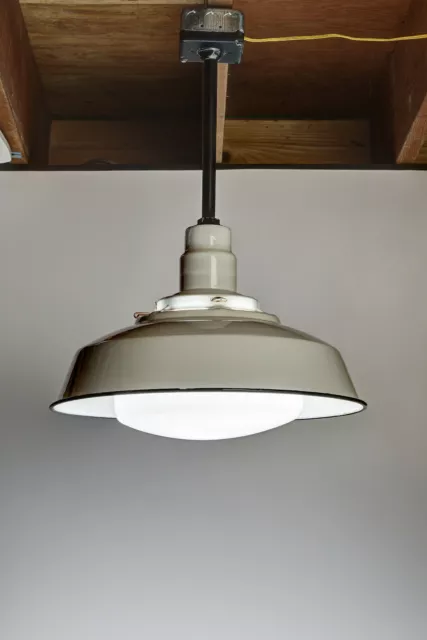 Large Vintage Utility Ceiling Light Fixture 1950s Commercial  Machine Age