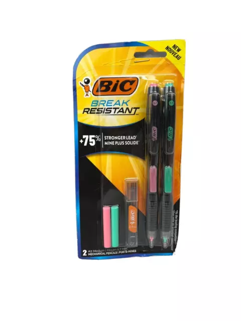 BIC Break-Resistant Mechanical Pencils with Erasers 0.7mm Comfort Grip 2 Pack