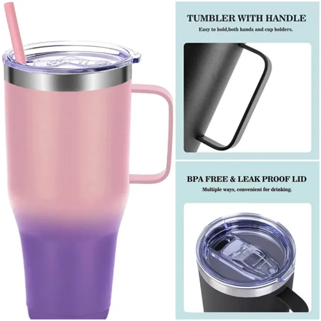 Insulated Travel Mug Tumbler with Handle.40 oz Coffee Tumbler with Lid and Straw