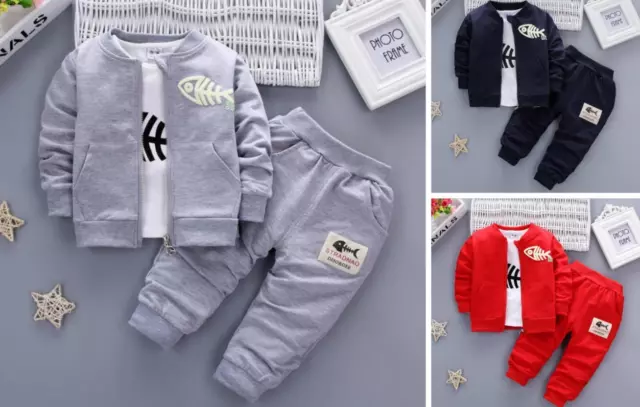 3pcs Kids Baby clothes boys clothes outfits & set Top coat+T shirt +pants fish