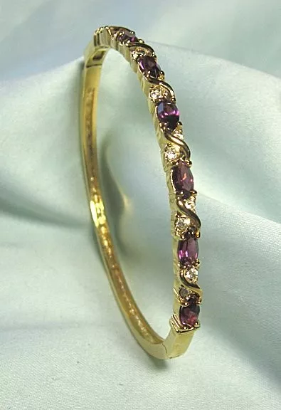 Goldtone & Rhinestone Hinged Bangle Bracelet 1/4” wide