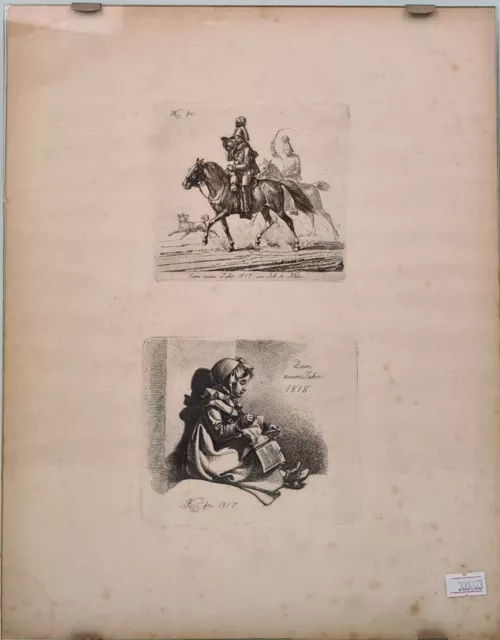 Johann Adam Klein (1792 - 1875), 2x Radierung, Zum neuen Jahr 1817 + 18 (200823)