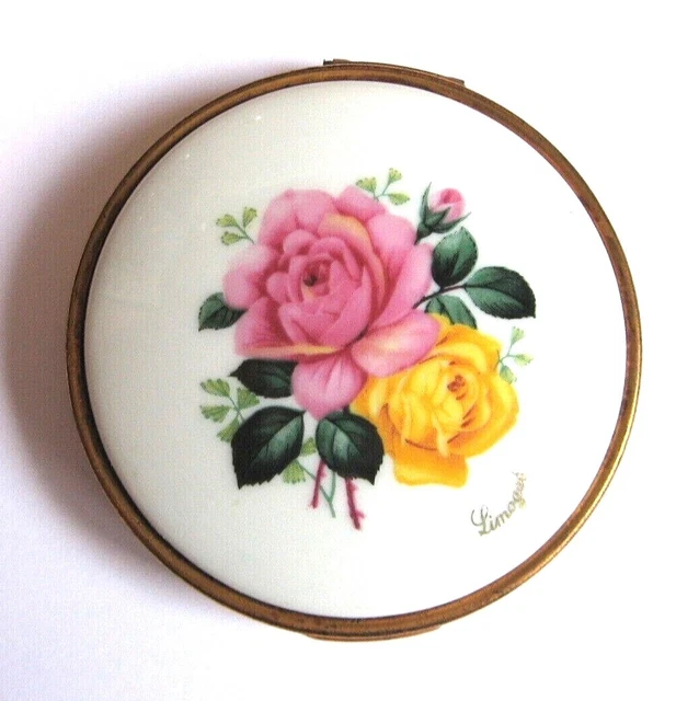 Ancien Poudrier Porcelaine de Paris Collection Roses French Déco
