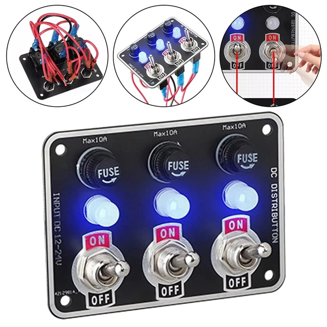 Panneau Interrupteur Bascule 4 Gangs étanche IP66 - 12V-24V DC, 4.8A - Pour Voiture, Camion, Bateau