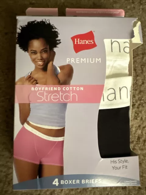 Hanes Women's Premium Boyfriend Ring Spun Cotton Stretch Mid-Thigh Briefs  4-Pack 