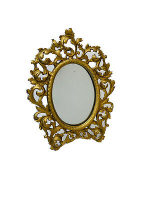 VTG Antique Victorian Hollywood Regency Cast Brass Ornate Vanity Table Mirror