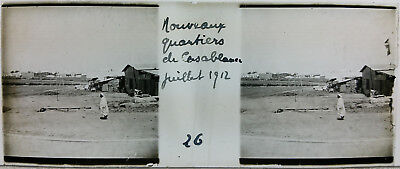 Maroc Casablanca.Stereo sur verre originale.Morocco.Année 1912.Nouveaux Quartier
