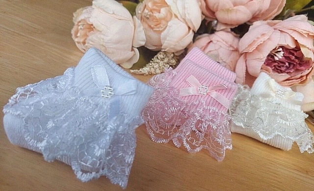 Baby Girl White Pink Cream Lace Frilly Sock UK Shoe 000/00/0-2/3-5/6-8/9-12/12-3