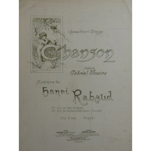 RABAUD Henri Chanson Chant Piano 1897