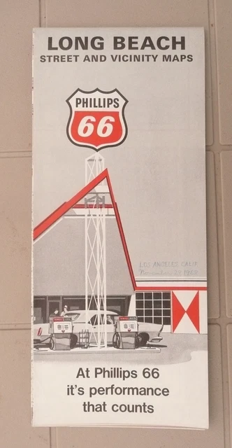 1968 Long Beach street  map Phillips 66  gas oil California