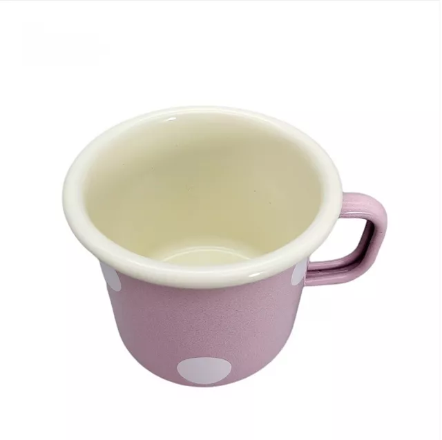 Emaille Tasse, Henkelbecher, Kaffeetasse, Outdoor Becher Tupfen Rosa 8 cm 2