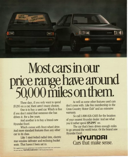 1987 HYUNDAI Excel silver Vintage Print Ad