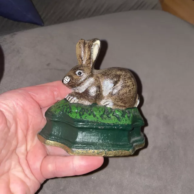 Cast Iron Rabbit Bunny Bookend Door Stop Vintage Antique Easter Painted