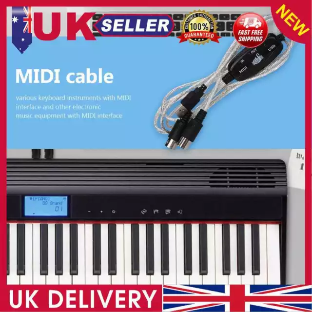 USB In-Out MIDI Interface Cable Converter PC to Music Keyboard Adapter Cord UK