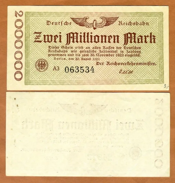 Germany, 2,000,000 Mark, 1923, P-S1012, Germain Railroad, aUNC