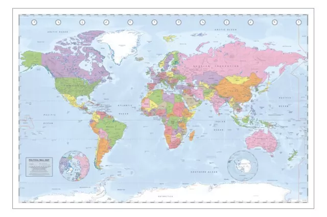 Political World Map Poster - Miller Projection