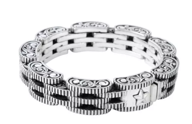 King Baby Studio Mens Size Rotor Link Bracelet Star Box Clasp Silver .925