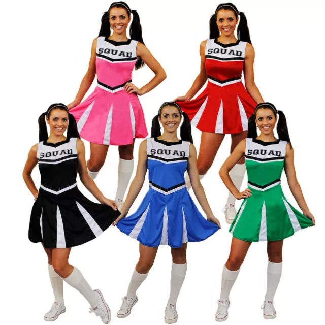 Ladies Cheerleader Costume Adult Cheer Leader Squad Fancy Dress High School