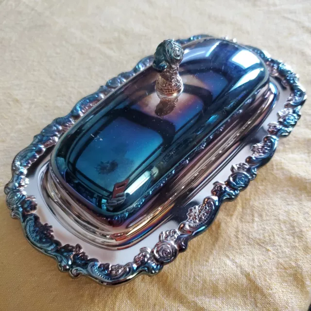 Vintage Silverplate Covered Butter Dish with Glass Insert Oneida Gorgeous Patina