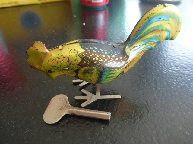 Jouet Mécanique Vintage En Tôle - Poules Qui Picorent, Animation Ancienne