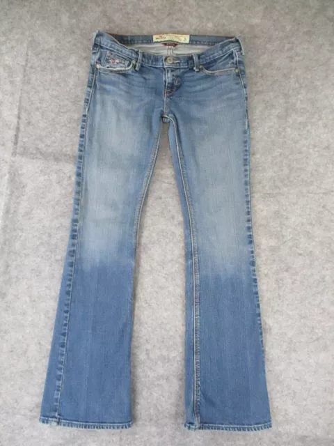 Hollister Jeans Youth 1S SHORT Blue Denim Flare Low Rise Retro Womens 28x31