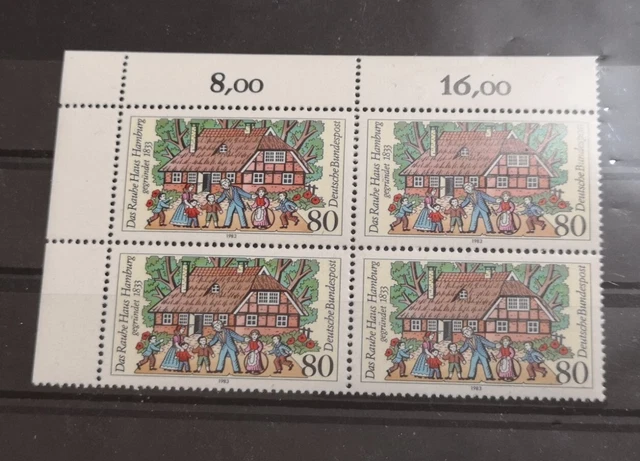 BRD Briefmarken Mi.1186 Das Rauhe Haus Hamburg 4er Block Postfrisch mit Ecke