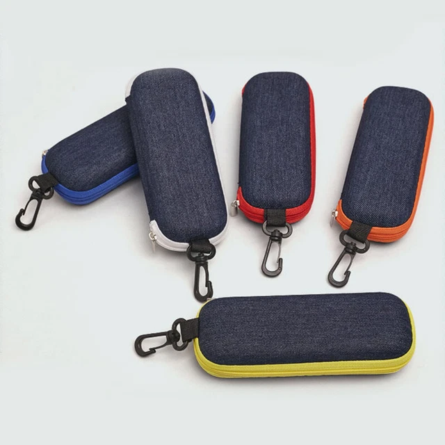 Black Portable Sunglasses Eyeglasses Case Zipper Hard Shell Box With Clip Unisex