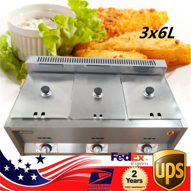18L COMMERCIAL PROPANE Deep Fryer Countertop Gas Fryer 3 Pan LPG/NG Gas