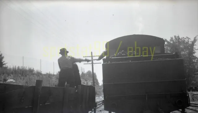 Shoveling Coal - Steam Locomotive / Tender - Vintage Railroad Negative