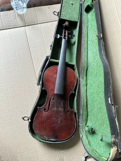 vecchio violino vintage 3/4 senza etichetta per custodia restauro danneggiato