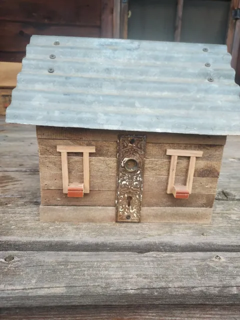 Handmade Rustic Birdhouse Wood/Tin Architectural Salvage Farmhouse Decor