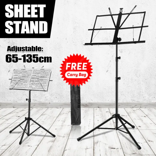 New PRO Folding Adjustable Music Sheet Stand Holder Black Portable STAND IN BAG