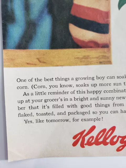 Sunny Package Kelloggs Corn Flakes Vintage 1956 Ad Magazine Print Corn Field Boy 3