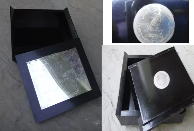 Vintage MCM Towle Silversmiths Black Bakelite Trinket Box, Sterling Insert EU/VG