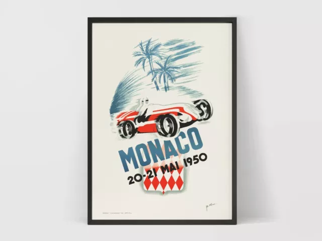 Monaco 1950 Grand Prix - Vintage F1 Poster Retro Wall Art Print.