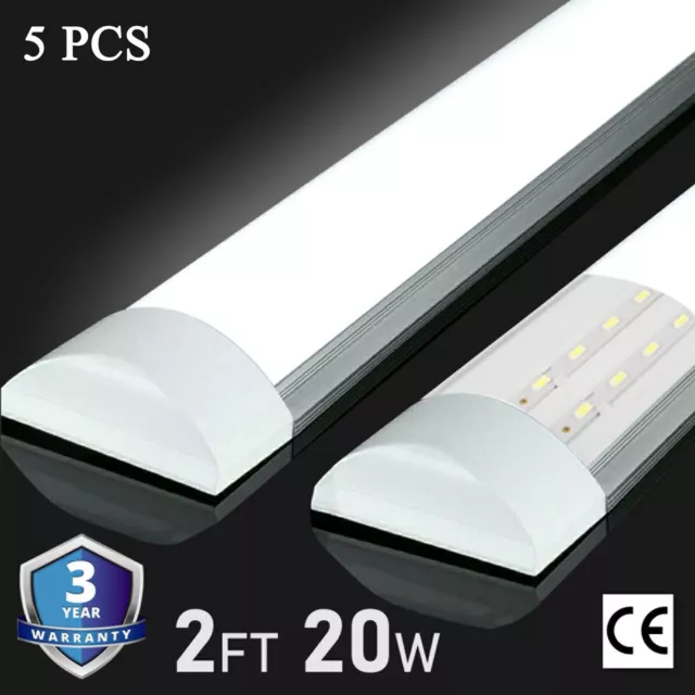 5X 2FT Led Batten Tube Light Panel Ceiling Lights 6500K Cool White Wall Lamp