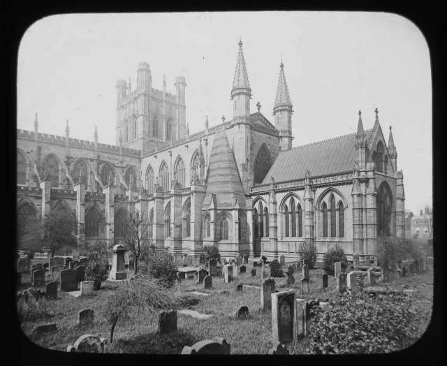 VICTORIAN GWW Glass Magic Lantern Slide THE EXTERIOR  C1890 .. CHESTER CATHEDRAL