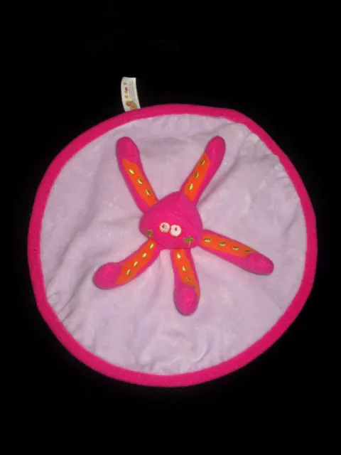 Doudou plat rond mauve parme Pieuvre rose fushia et orange Badabulle