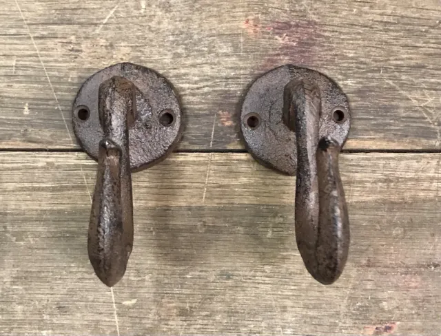 Pair of Cast Iron Industrial Steampunk LOVE Manufactured Brown Wall Hooks 2