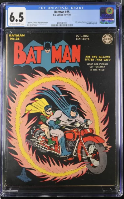 Batman #25 CGC FN+ 6.5 Off White to White Golden Age Joker/Penguin Story!